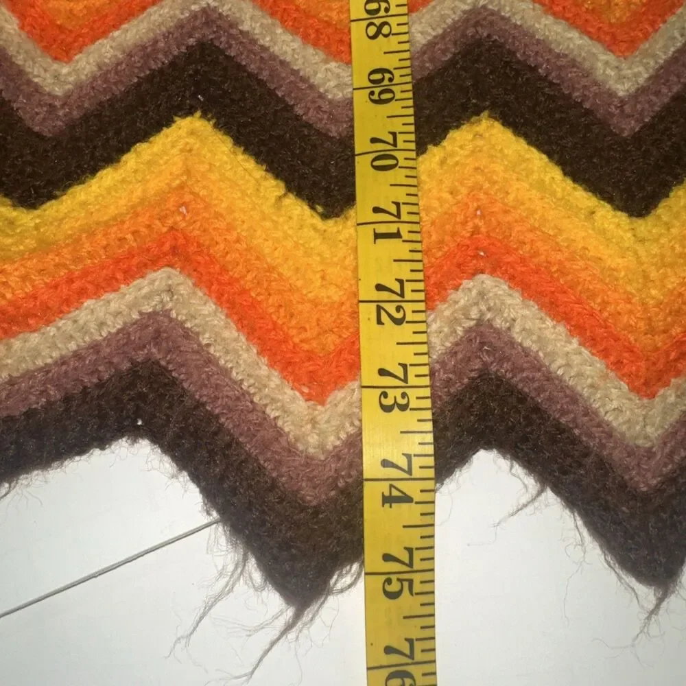 Vintage 70s Style Handmade Crochet Afghan Blanket 54x75 Zig Zag Chevron Brown